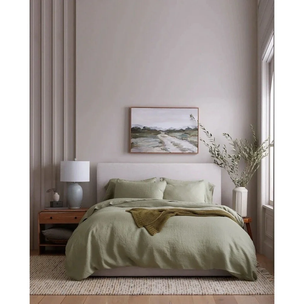 Quince European 100% Linen Duvet Cover Set King Cal King Willowleaf New $214